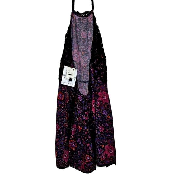 New Free People Miss You Floral Mini Halter Dress $250 Size 10 Purple Boho - Picture 4 of 5